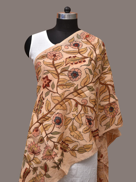 Cream Kalamkari Hand Painted Sico Stole with Tree of Life Design - Global Threads
