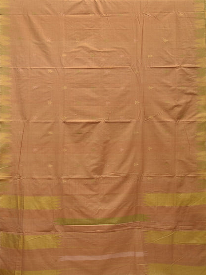 Cream Khadi Cotton Handloom Saree with Temple Border Design - Global Threads