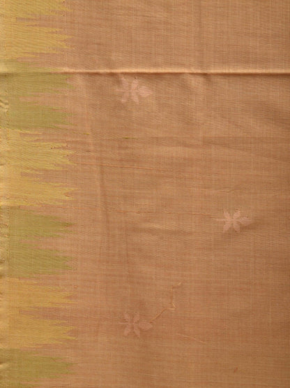 Cream Khadi Cotton Handloom Saree with Temple Border Design - Global Threads
