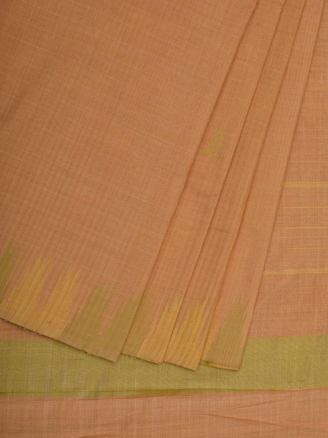 Cream Khadi Cotton Handloom Saree with Temple Border Design - Global Threads
