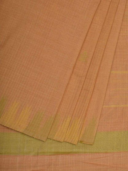 Cream Khadi Cotton Handloom Saree with Temple Border Design - Global Threads