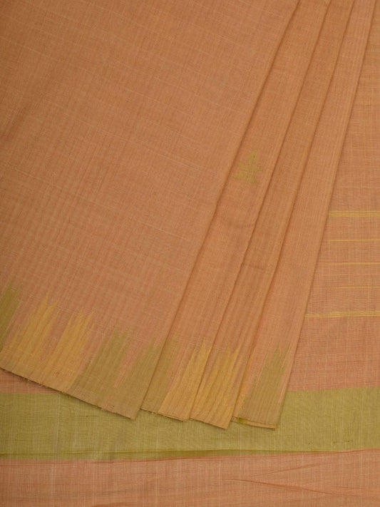 Cream Khadi Cotton Handloom Saree with Temple Border Design - Global Threads