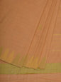 Cream Khadi Cotton Handloom Saree with Temple Border Design - Global Threads