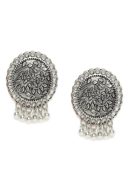 Mominos Fashion Johar Kamal Oxidised Silver Plated Stud Earrings
