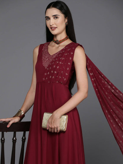 Ahalyaa Women's Traditional wear Ethnic Dress - Maroon