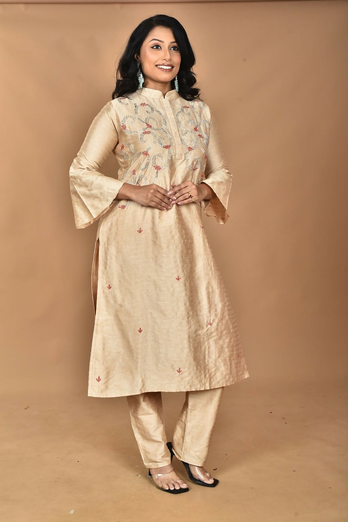 Morchari Women And Hand Embroidery Co-Ord Set-Beige