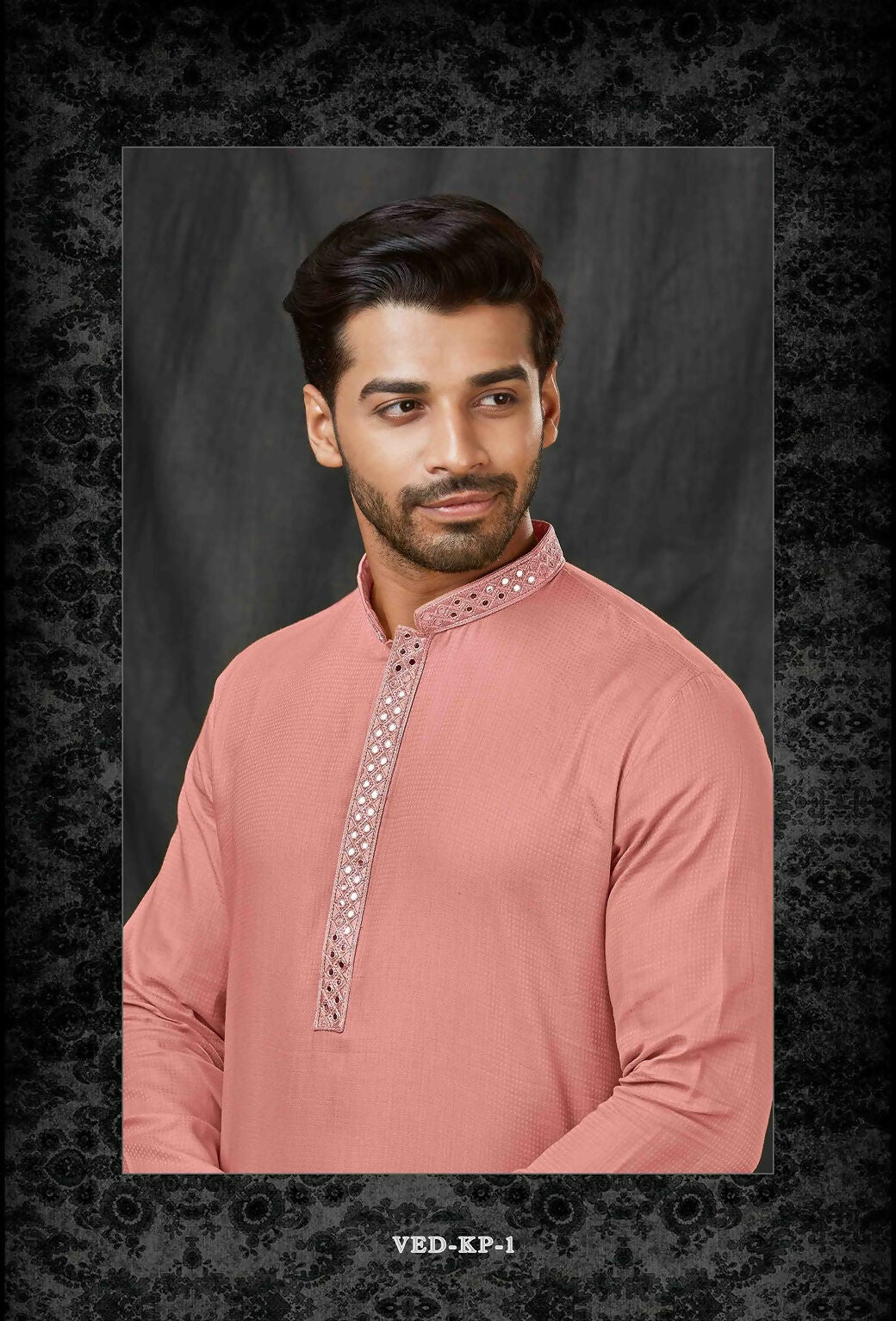 Joban Fashion Peach Self Jacquard Kurta Pyjama