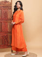 BohoJazz Nazm Embroidered Cuff-Sleeves Kurta Set with Dupatta - Rust Orange