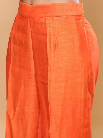 BohoJazz Nazm Embroidered Cuff-Sleeves Kurta Set with Dupatta - Rust Orange