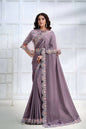 Lavender Crepe satin silk Cord & Sequence Embroidered with Stone work Saree - Mohmanthan Majestica
