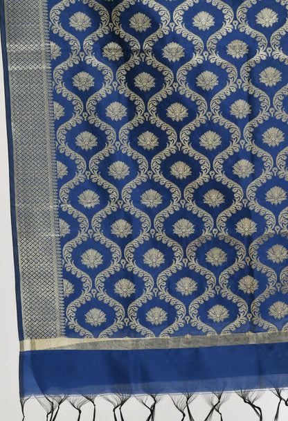 Mominos Fashion Moeza Women's Banarsi Silk All Over Woven Design Navy Blue Dupatta