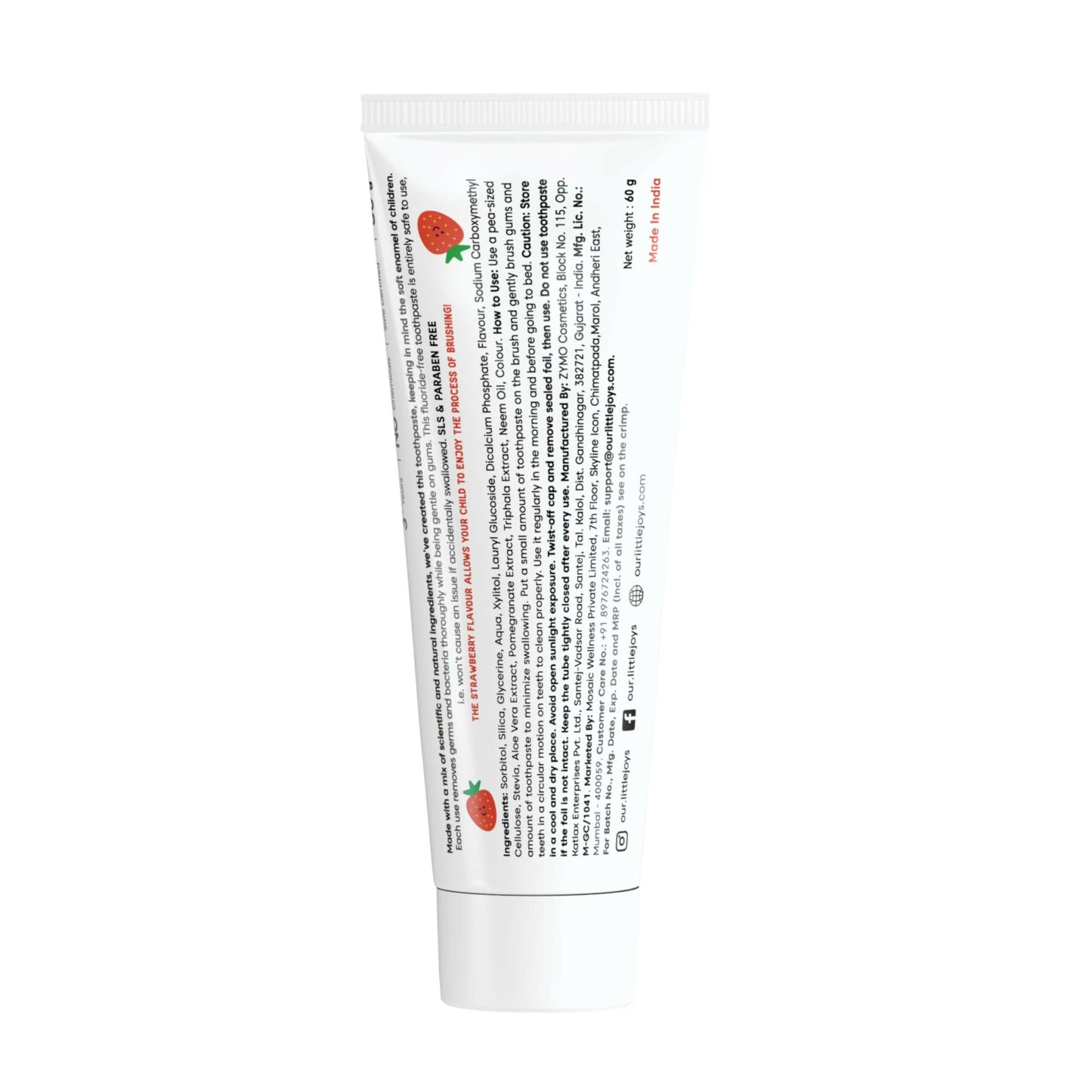 Little Joys Joys Strawberry Flavour Toothpaste For Kids (2-5 Yrs) Strengthens Gums & Whitens Teeth