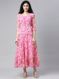 Souchii Pink & peaches n cream Floral Layered Chiffon Midi Dress