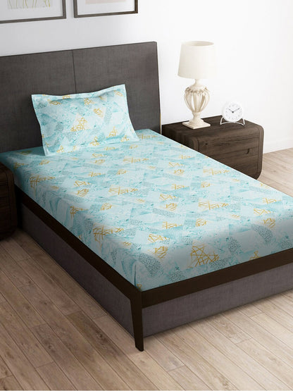 Story@home Blue & Yellow Printed Microfiber 180 TC Bedsheet With Pillow Cover