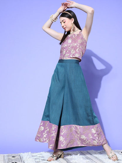 InWeave Women's Mauve Brocade Strappy Top W Teal Mauve Brocade Palazzo Set