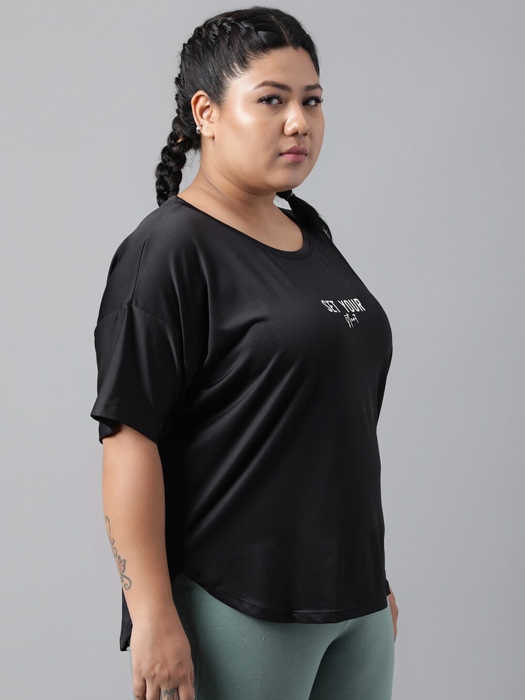 MKH Typography Printed Plus Size Drop Shoulder Sleeves Relaxed Fit Dri-FIT Sports T-shirt