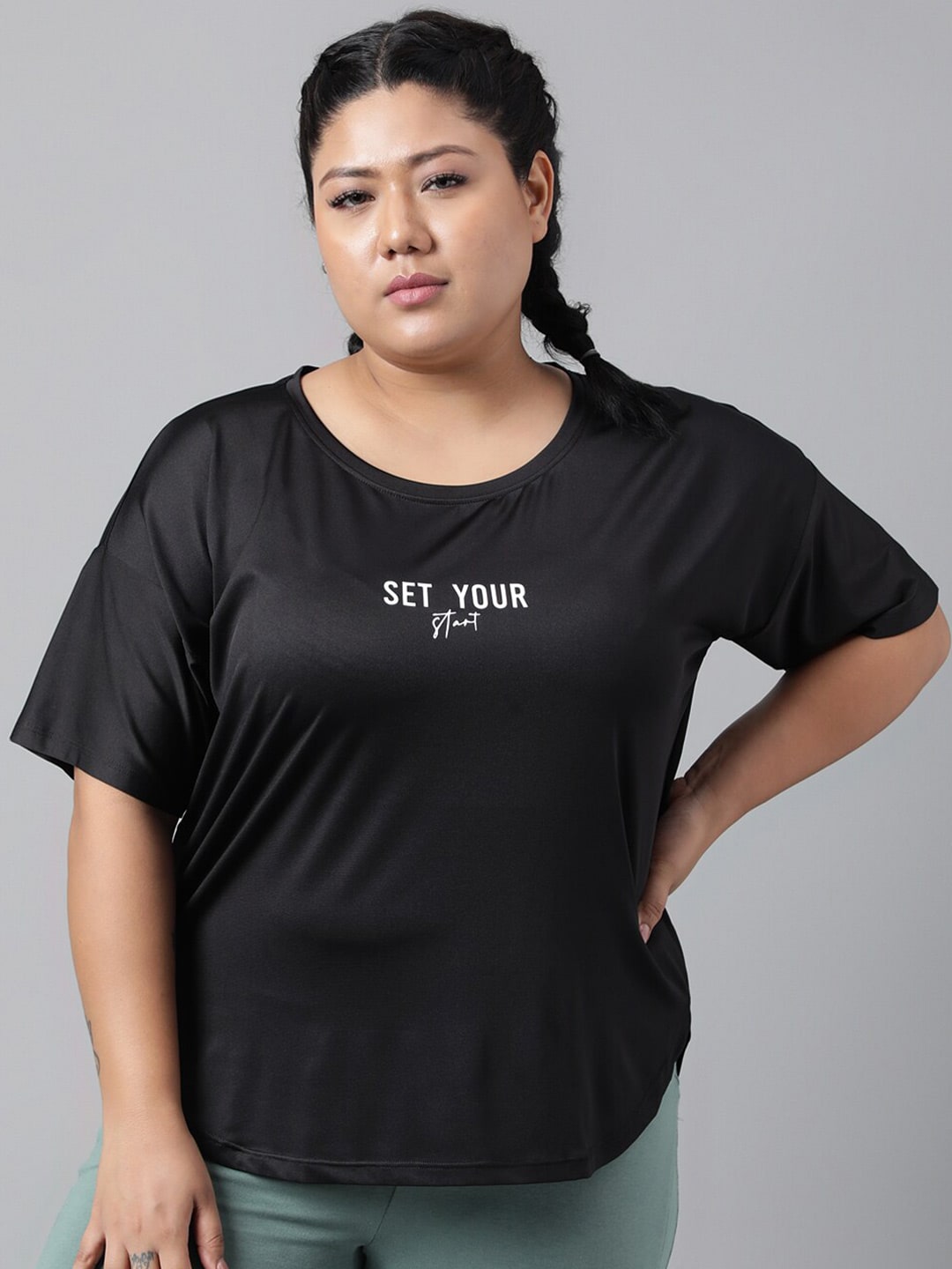 MKH Typography Printed Plus Size Drop Shoulder Sleeves Relaxed Fit Dri-FIT Sports T-shirt