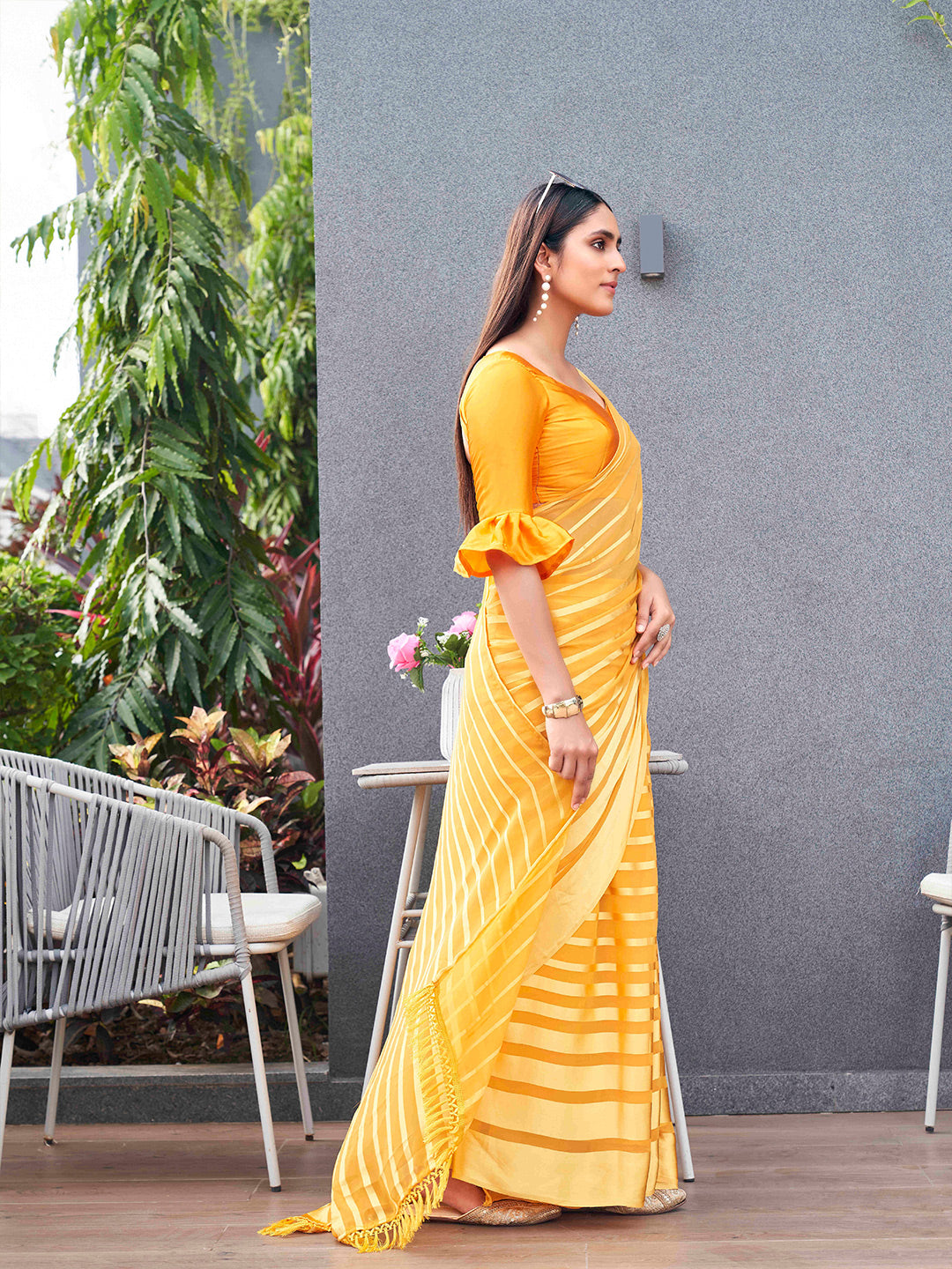 Tikhi Imli Striped Georgette Ready to Wear Saree