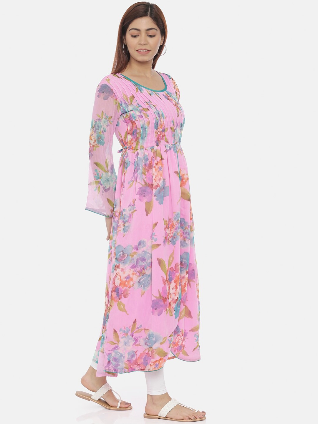 Souchii Pink Printed Fit and Flare Dress