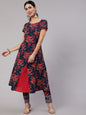 Aks Floral Printed Round Neck A-Line Kurta