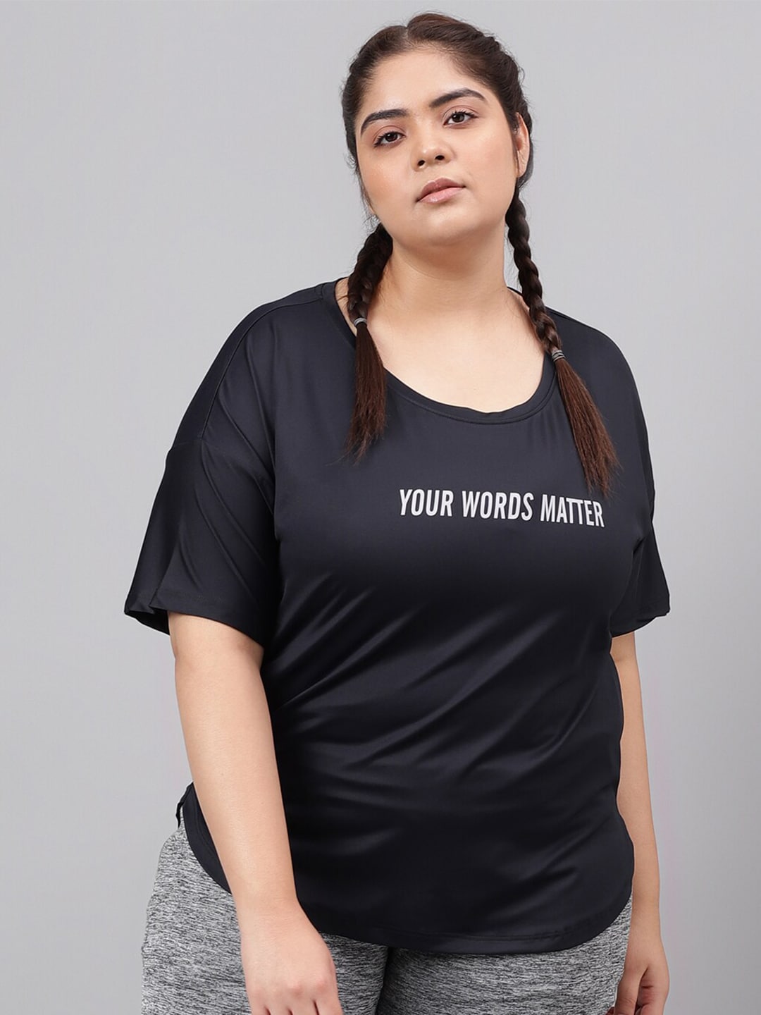 MKH Plus Size Typography Printed Dri-FIT Relaxed Fit Drop-Shoulder Sleeves Gym T-shirt