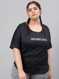MKH Plus Size Typography Printed Dri-FIT Relaxed Fit Drop-Shoulder Sleeves Gym T-shirt