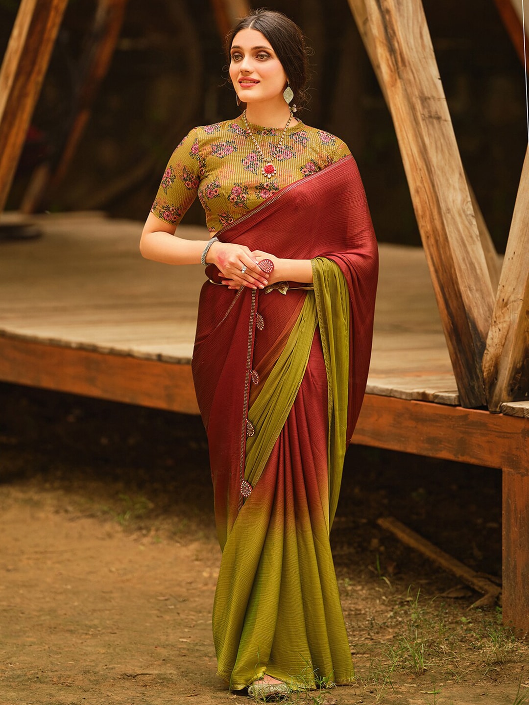Saree Mall Ombre Beads and Stones Sarees