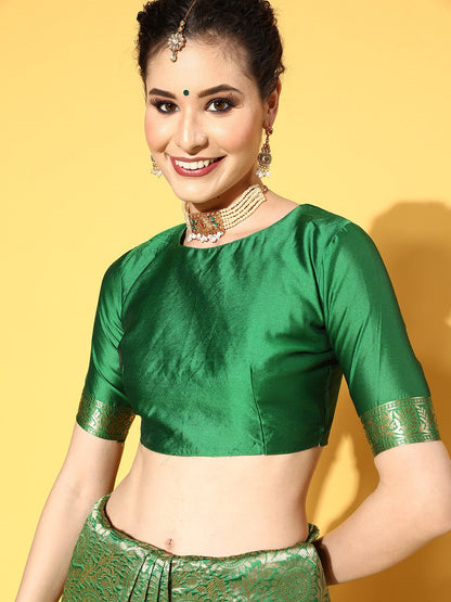 Saree Mall Green & Golden Woven Design Banarasi Saree