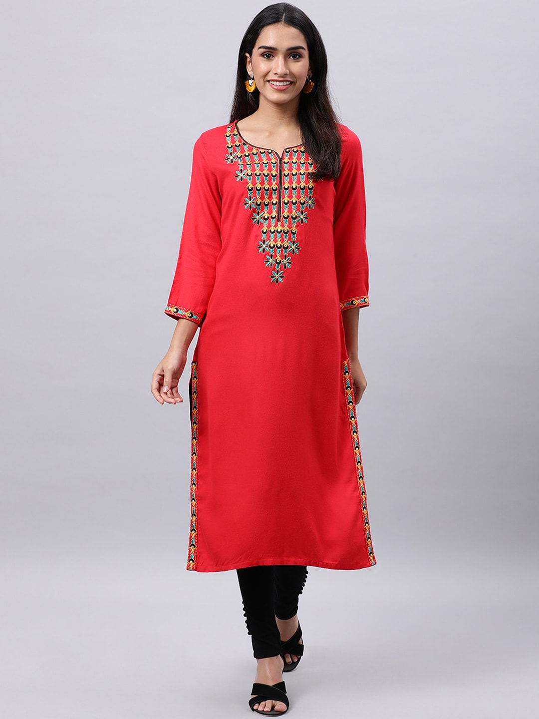 Souchii Red Yoke Design Thread Work Grandeur & Majestic Artwork Kurta