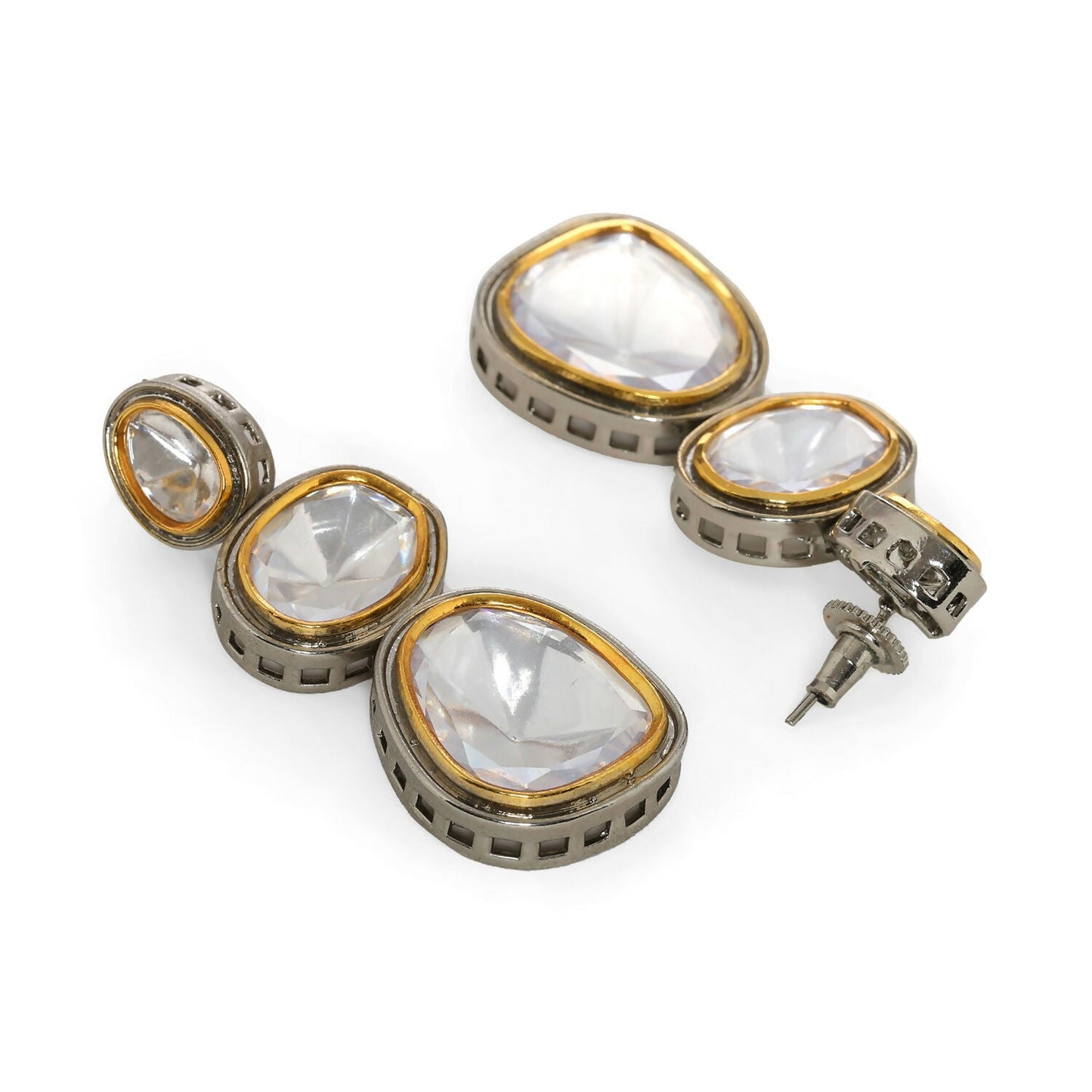 Kundan Earrings (Silver) - Ruby Raang