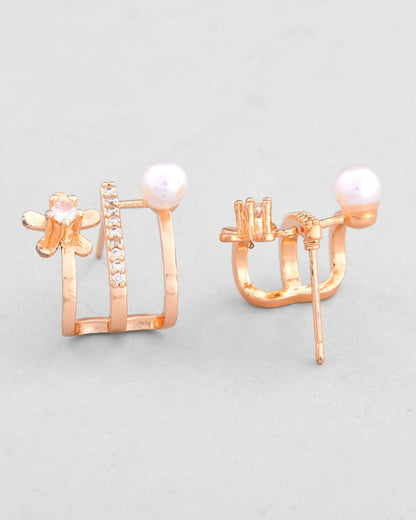 VOJ Gold-Polished Crystal Studded Stud Earrings