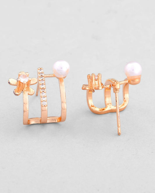 VOJ Gold-Polished Crystal Studded Stud Earrings