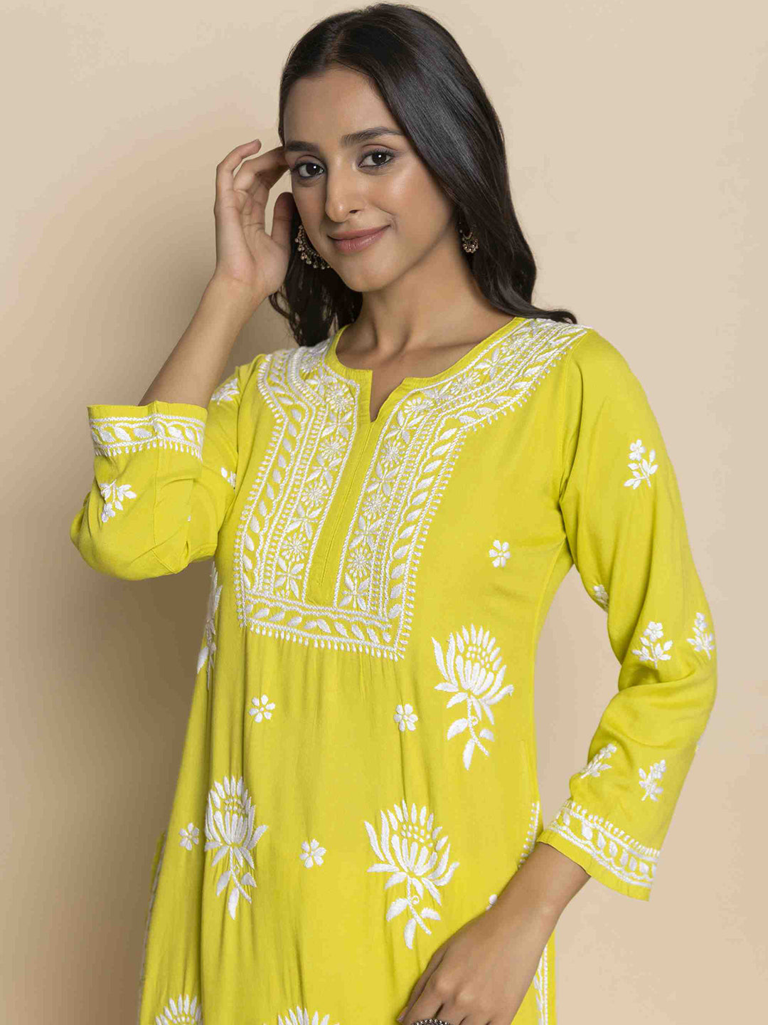 HOUSE OF KARI Floral Chikankari Embroidered Cotton Straight Kurta