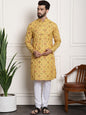 Sojanya Men Yellow Ethnic Motifs Printed Kurta with Churidar