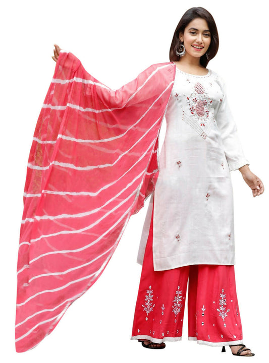 Vamika Embroidery Rayon White Party Wear/Casual Wear Women Kurta Set/Suit