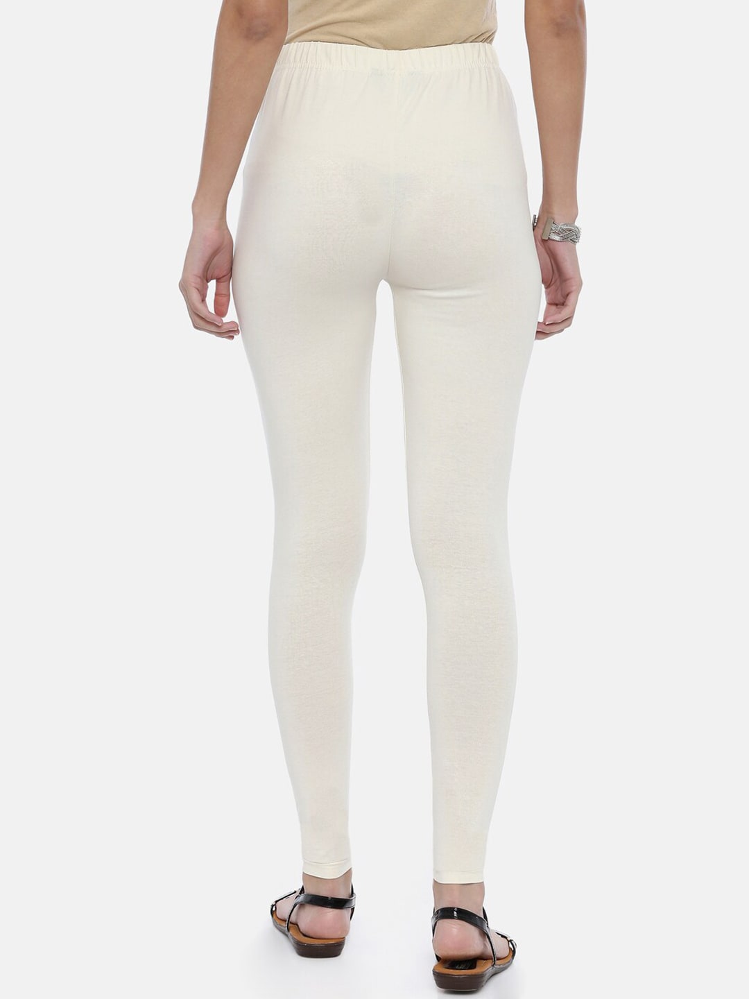 Souchii Cream-Coloured Solid Ankle-Length Leggings