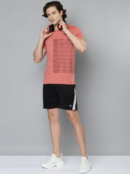 Alcis Men Pink Typography Printed Slim Fit Running T-shirt