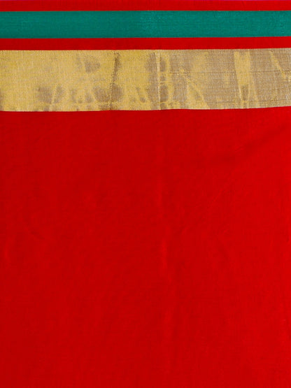 Saree Mall Red & Gold-Toned Silk Cotton Colourblocked Kanjeevaram Saree