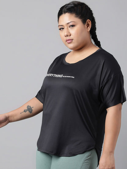 MKH Plus Size Relaxed Fit Typography Printed Drop Shoulder Sleeves Dri-Fit Sports T-shirt