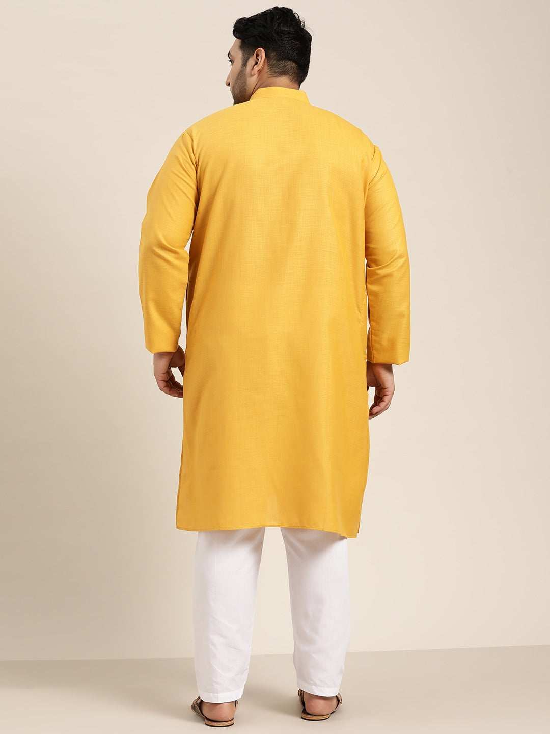 Sojanya Plus Size Men Mustard Yellow Pure Cotton Kurta