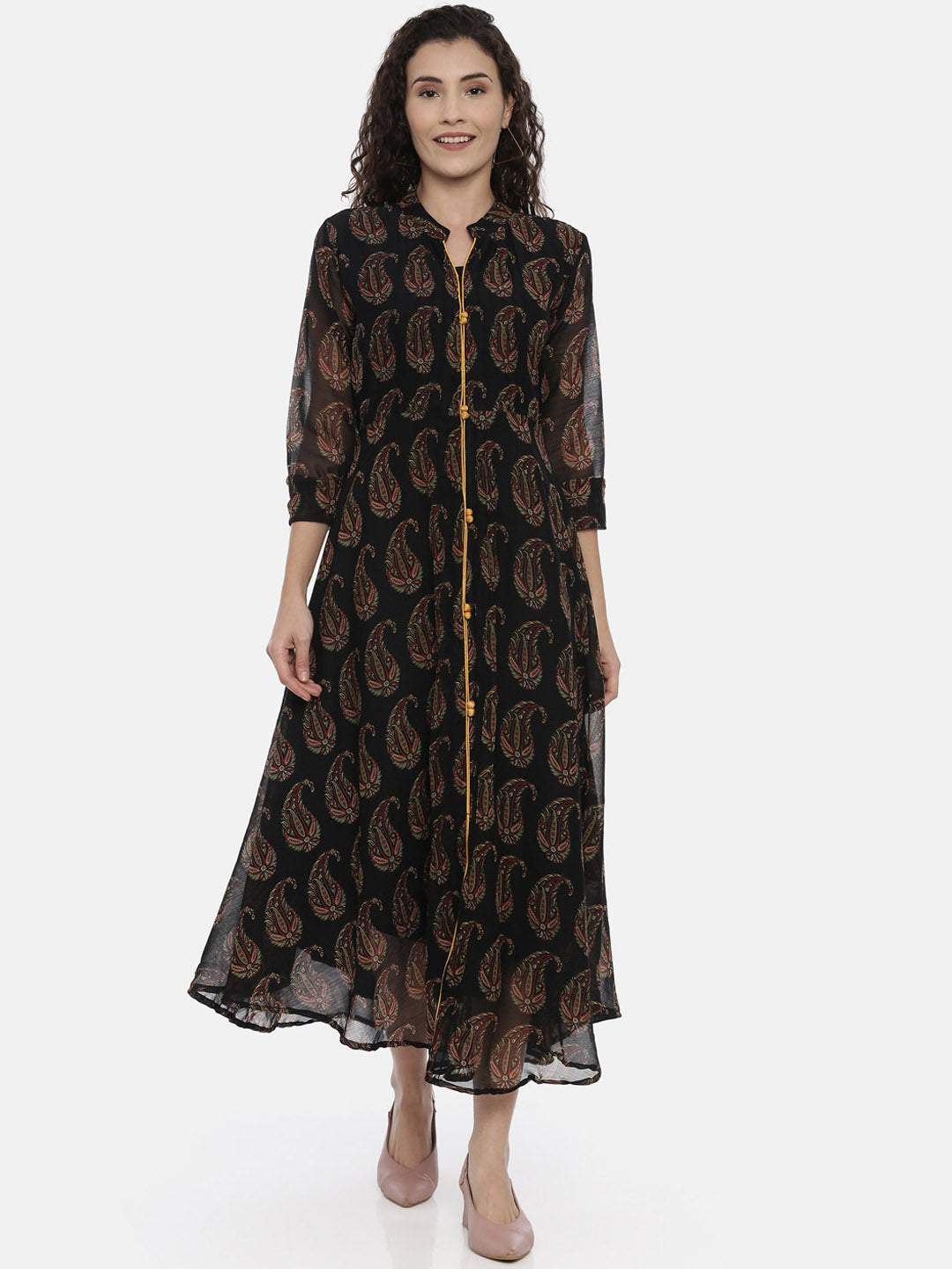 Souchii Women Black Printed A-Line Dress