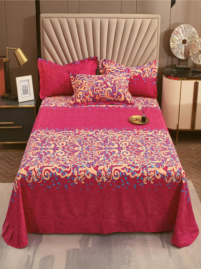 JC Collection Pink & Blue TC 240 Ethnic Motifs Cotton King Bedsheet with 2 Pillow Covers