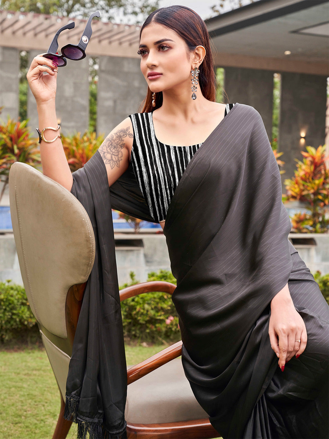Tikhi Imli Striped Satin Ready to Wear Saree