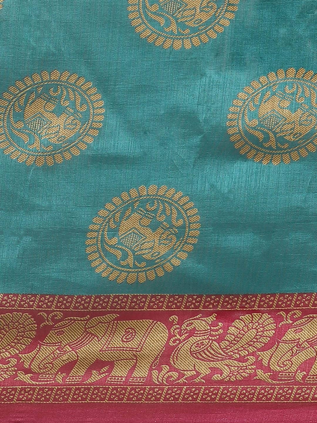 Saree Mall Teal Green & Beige Printed Bhagalpuri Saree