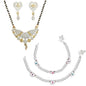 AanyaCentric Gold-Polished Mangalsutra Pendant Earring Set & Silver Plated Anklet