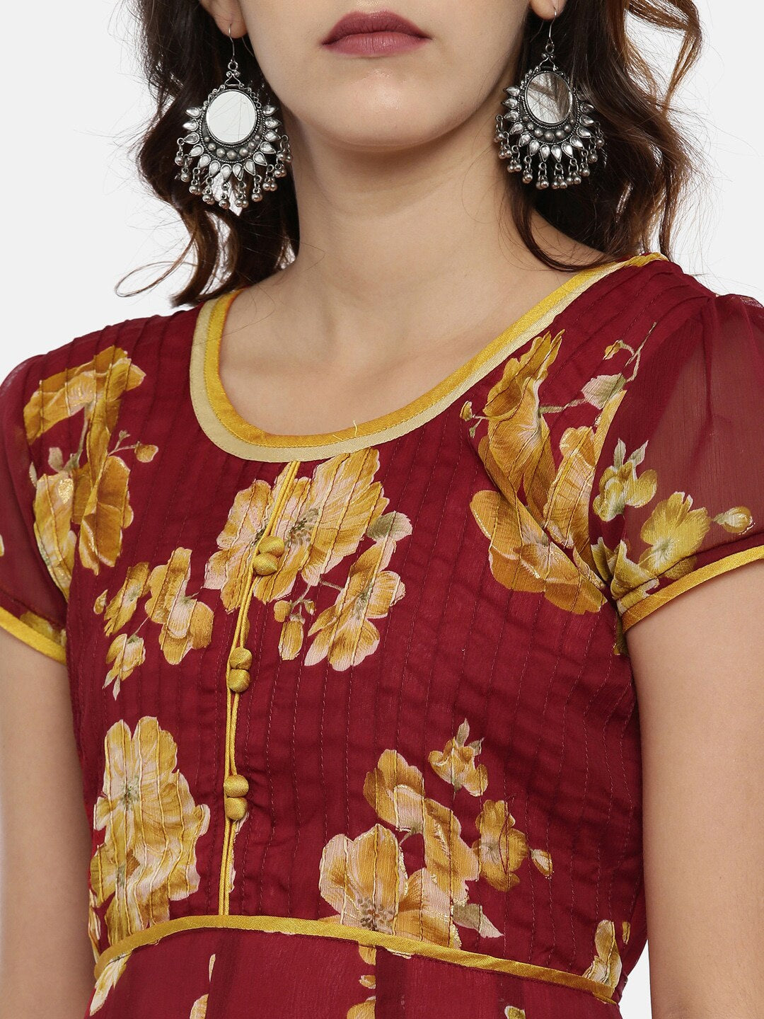Souchii Maroon Printed Maxi Dress