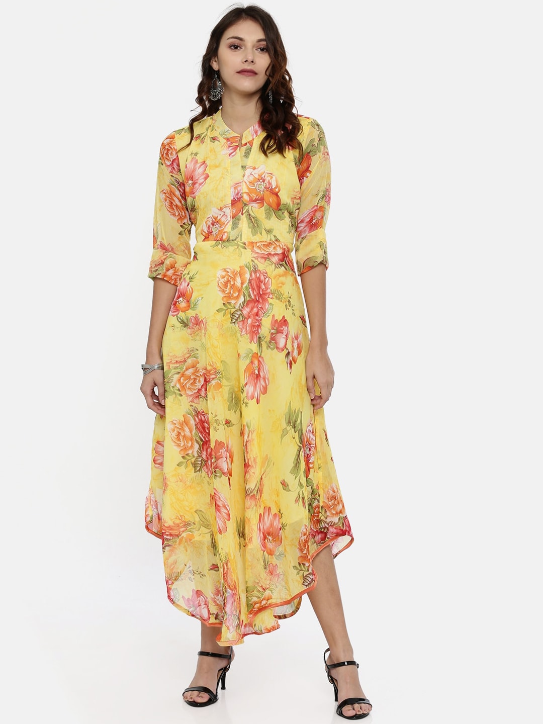 Souchii Yellow Printed Maxi Dress