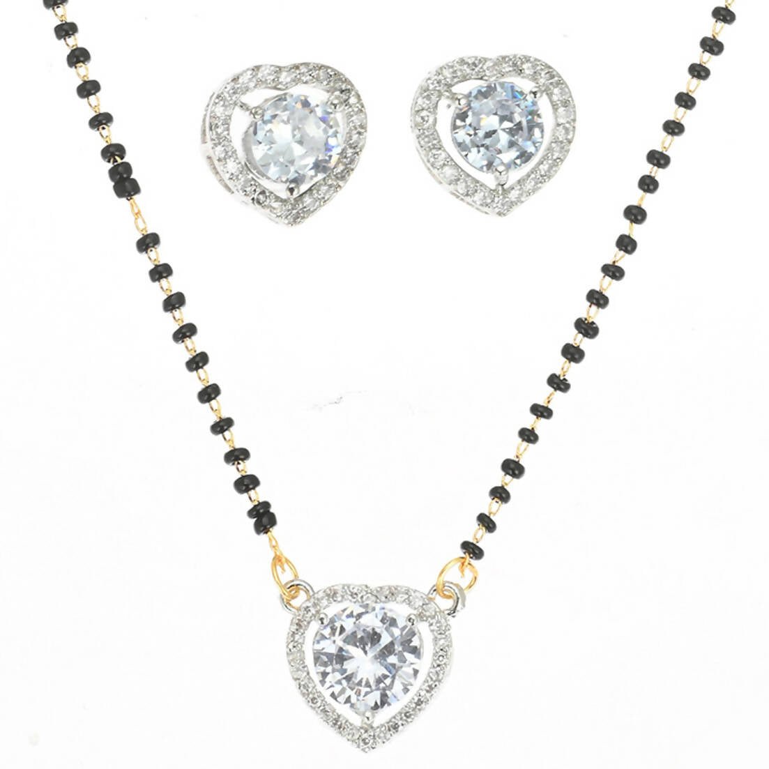 AanyaCentric Gold-Polished Mangalsutra Pendant Earring Set & Silver Plated Anklet