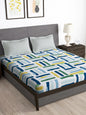 Story@home Arena White & Blue Geometric Printed 180 TC Queen Bedsheet & 2 Pillow Covers