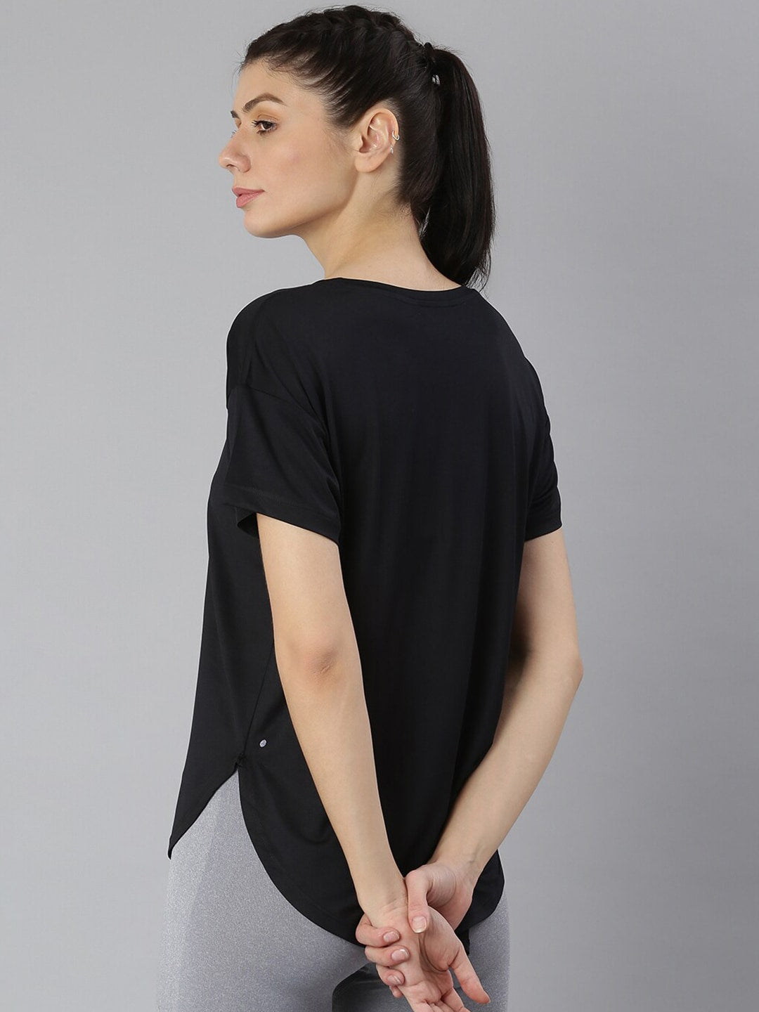 MKH Women Black Typography Extended Sleeves Dri-FIT Sports T-shirt